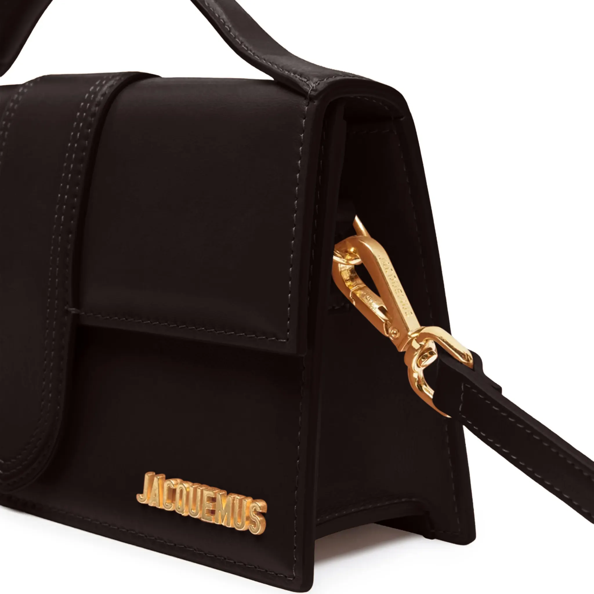 Front Side Detailed View of Jacquemus Large Bambino Dark Brown Crossbody Bag